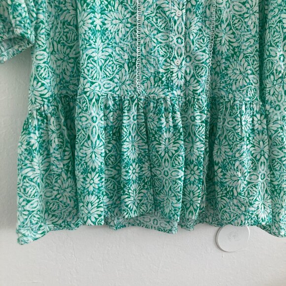 ZARA Boho Long Sleeve Dress Green Button Front Floral Festival Hippie Size XL - Picture 5 of 9